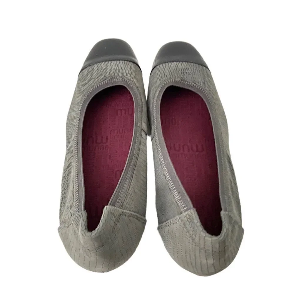 NEW Munro Danielle II Grey Lizard Print Nubuck/Patent Flat Shoes in Size 8.5W